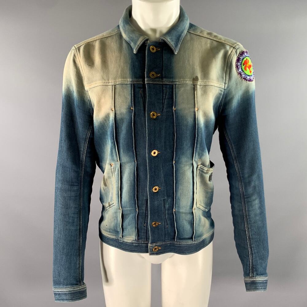 DIESEL Size L Blue Indigo Acid Wash Cotton Blend Trucker Jacket